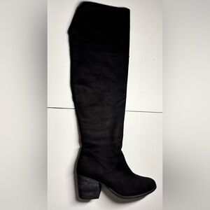 Black Faux Suede Knee-High Boots